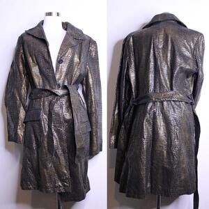 Elegant Vintage Genuine Leather Metallic Trench Coat - Lucid Ltd